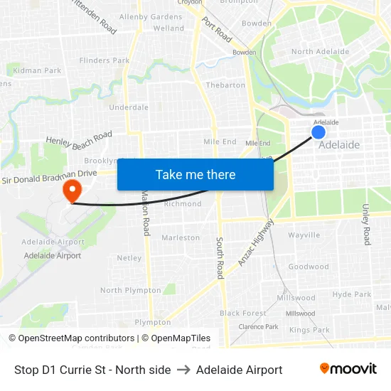 Stop D1 Currie St - North side to Adelaide Airport map