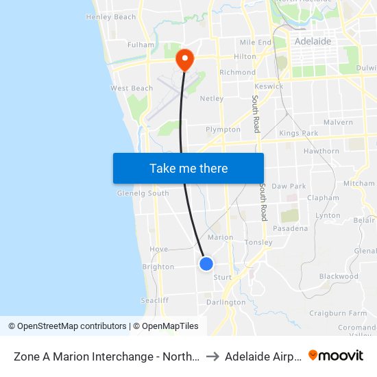 Zone A Marion Interchange - North side to Adelaide Airport map