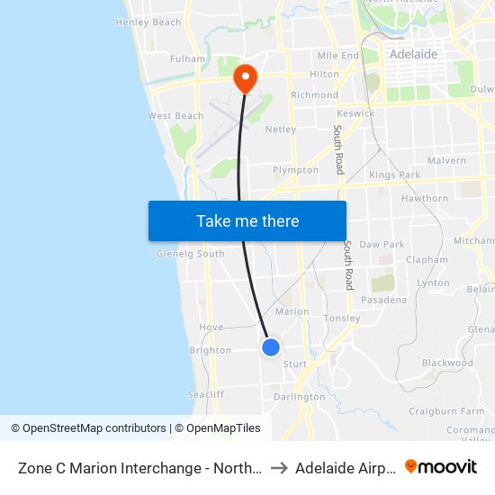 Zone C Marion Interchange - North side to Adelaide Airport map