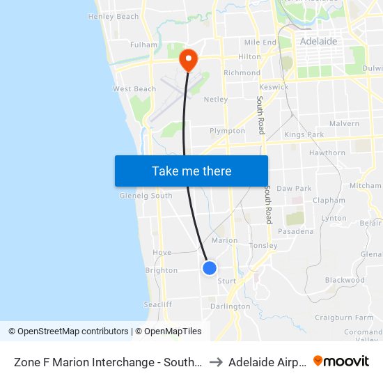 Zone F Marion Interchange - South side to Adelaide Airport map