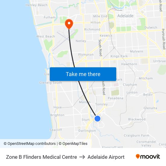 Zone B Flinders Medical Centre to Adelaide Airport map