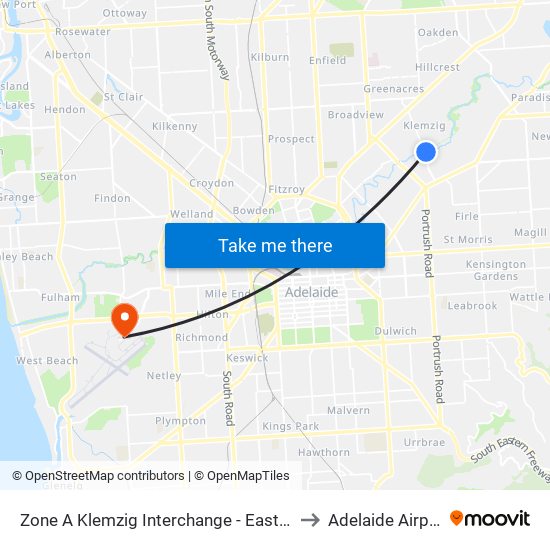 Zone A Klemzig Interchange - East side to Adelaide Airport map