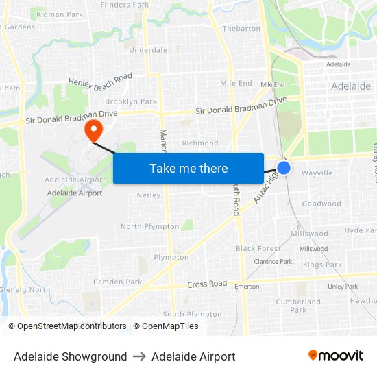 Adelaide Showground to Adelaide Airport map