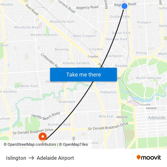 Islington to Adelaide Airport map