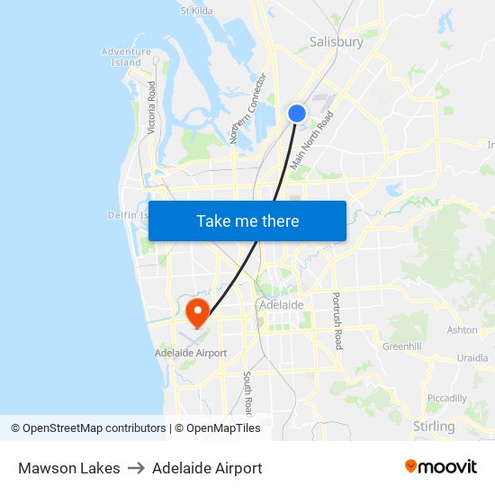 Mawson Lakes to Adelaide Airport map