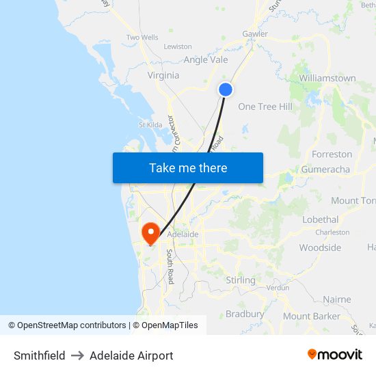 Smithfield to Adelaide Airport map