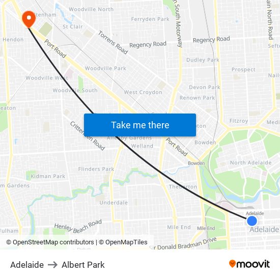 Adelaide to Albert Park map