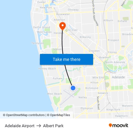 Adelaide Airport to Albert Park map