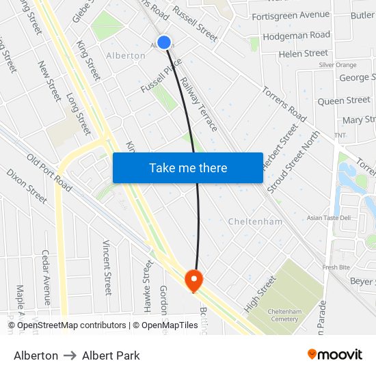 Alberton to Albert Park map