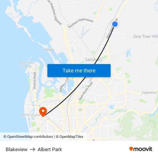 Blakeview to Albert Park map