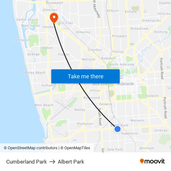 Cumberland Park to Albert Park map