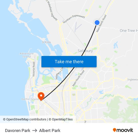 Davoren Park to Albert Park map