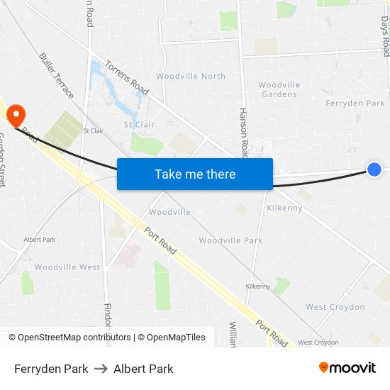 Ferryden Park to Albert Park map