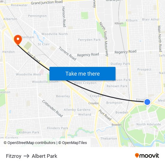 Fitzroy to Albert Park map
