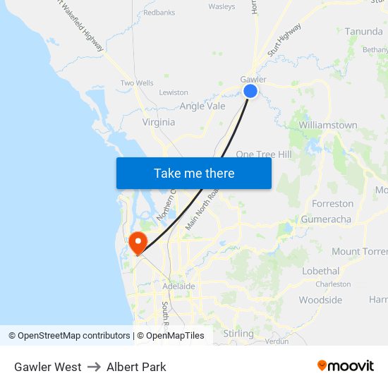 Gawler West to Albert Park map