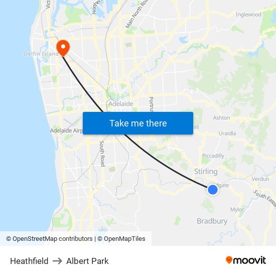 Heathfield to Albert Park map