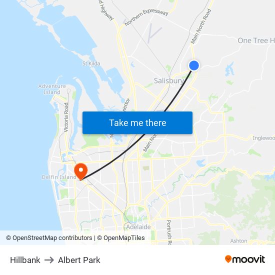 Hillbank to Albert Park map