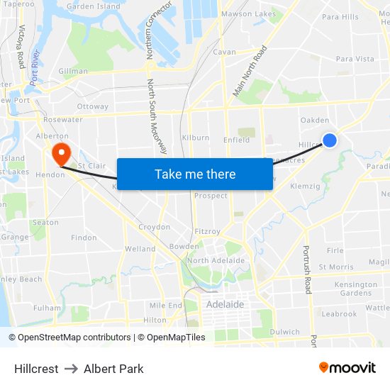 Hillcrest to Albert Park map