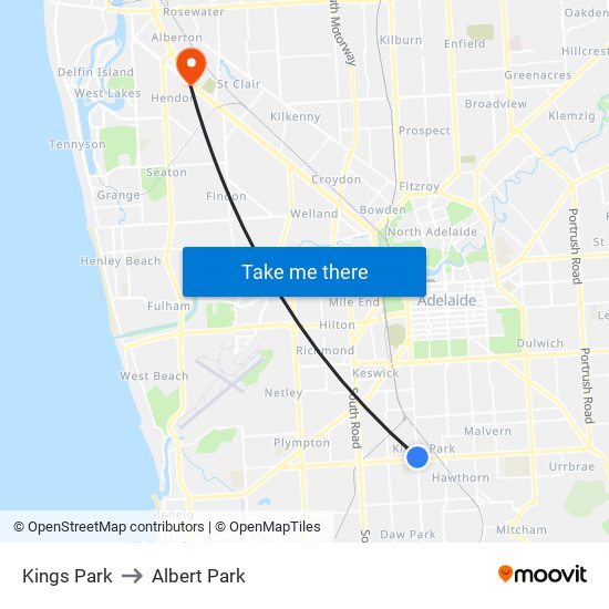 Kings Park to Albert Park map