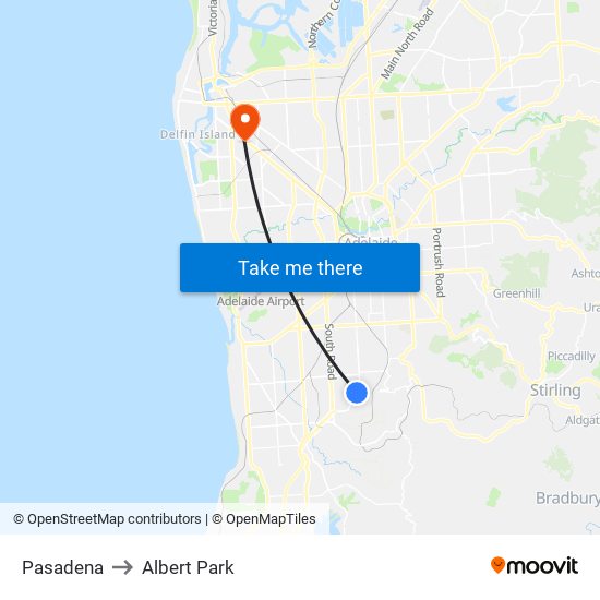 Pasadena to Albert Park map