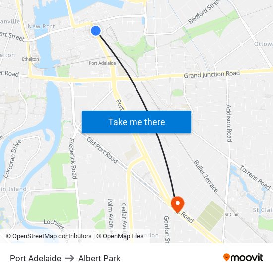 Port Adelaide to Albert Park map