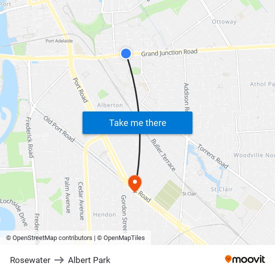 Rosewater to Albert Park map