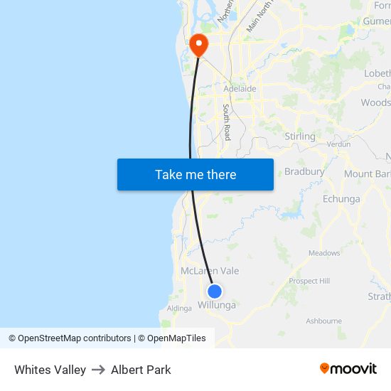 Whites Valley to Albert Park map