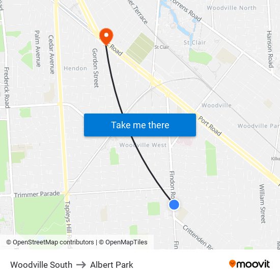 Woodville South to Albert Park map