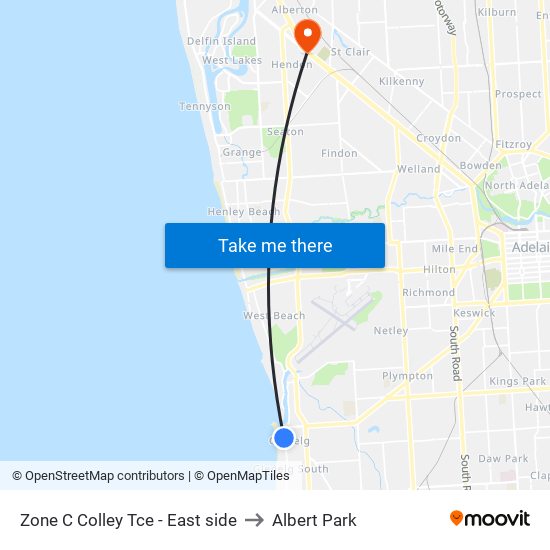 Zone C Glenelg Interchange - East side to Albert Park map