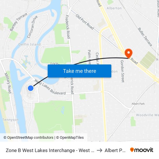 Zone B West Lakes Interchange - West side to Albert Park map