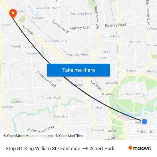 Stop B1 King William St - East side to Albert Park map