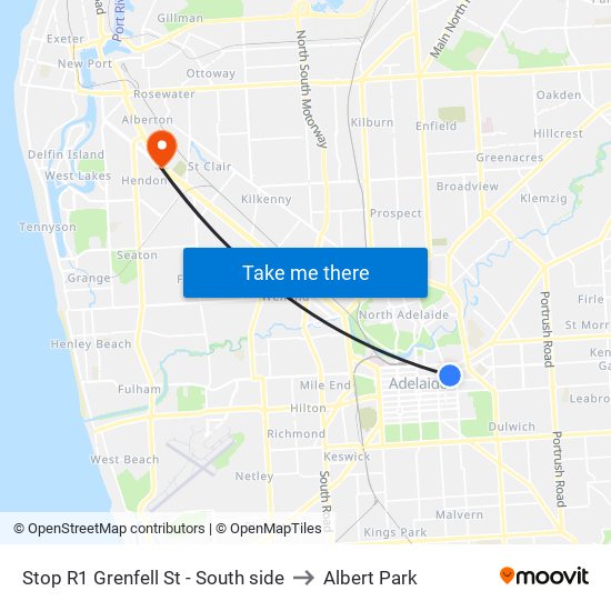 Stop R1 Grenfell St - South side to Albert Park map