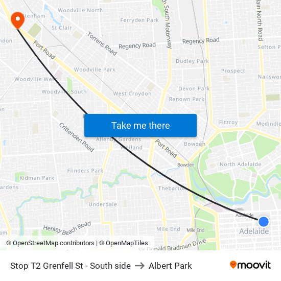 Stop T2 Grenfell St - South side to Albert Park map