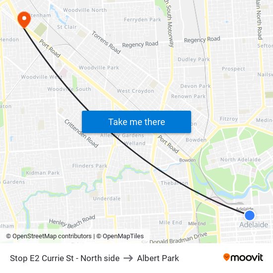 Stop E2 Currie St - North side to Albert Park map