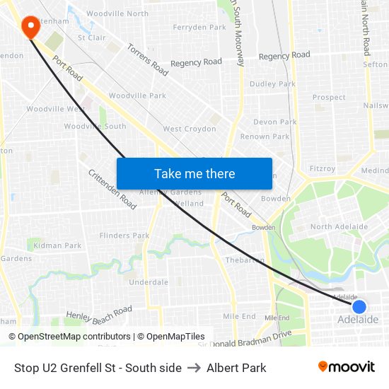 Stop U2 Grenfell St - South side to Albert Park map