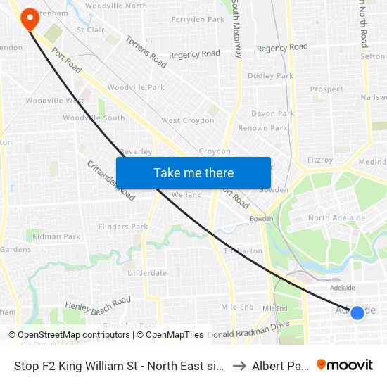 Stop F2 King William St - North East side to Albert Park map