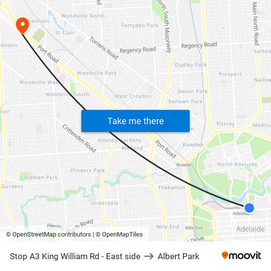 Stop A3 King William Rd - East side to Albert Park map