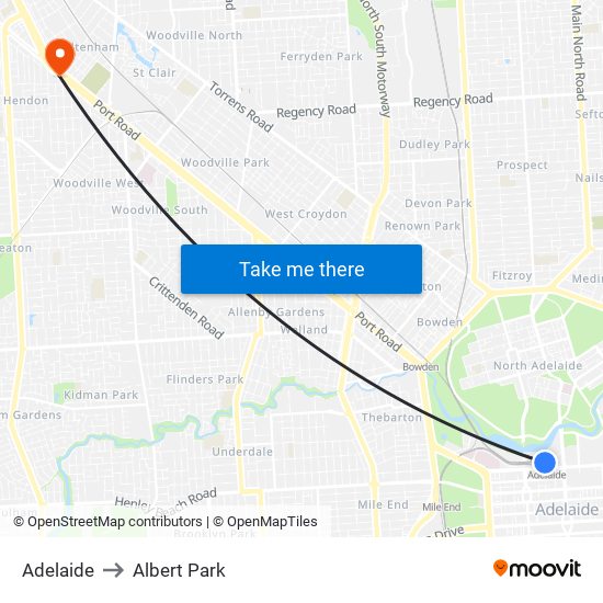 Adelaide to Albert Park map