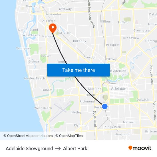 Adelaide Showground to Albert Park map