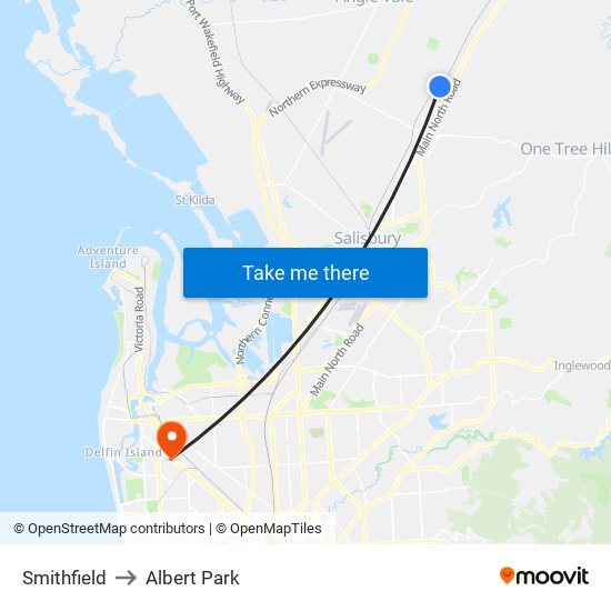 Smithfield to Albert Park map