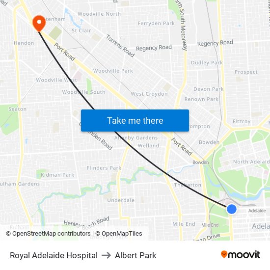 Royal Adelaide Hospital to Albert Park map