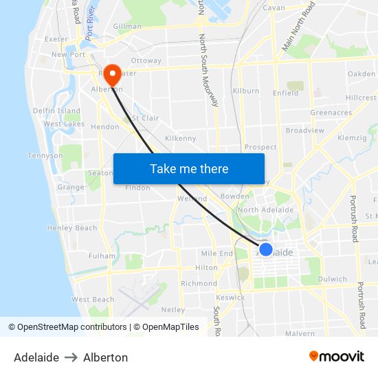 Adelaide to Alberton map