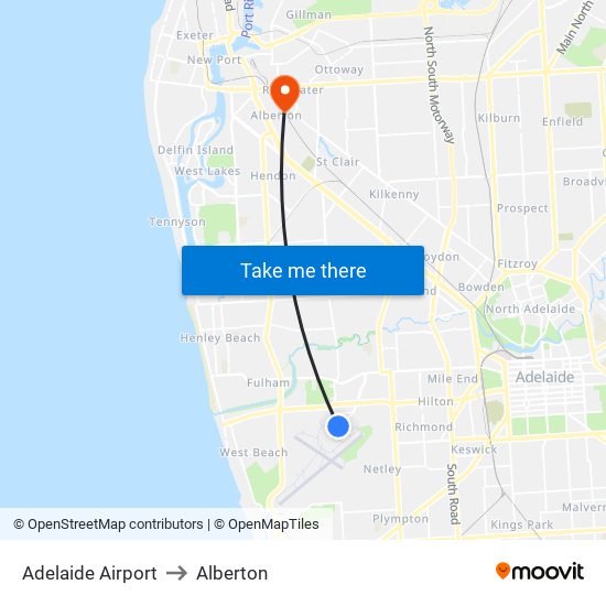 Adelaide Airport to Alberton map