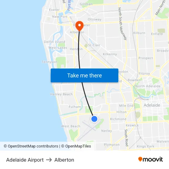 Adelaide Airport to Alberton map