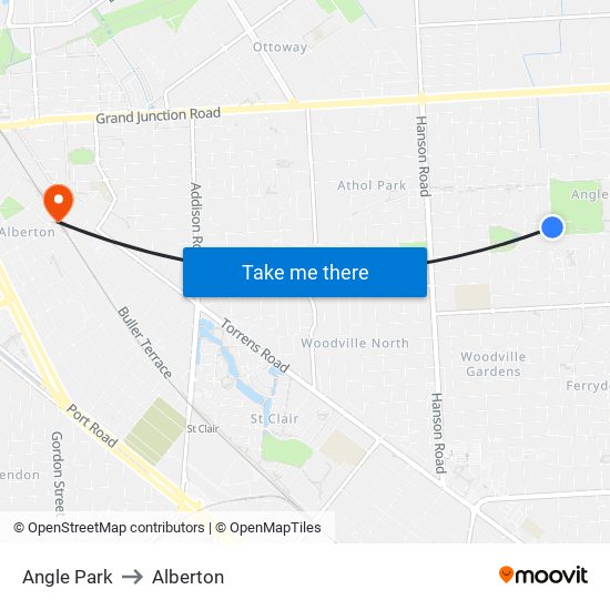 Angle Park to Alberton map