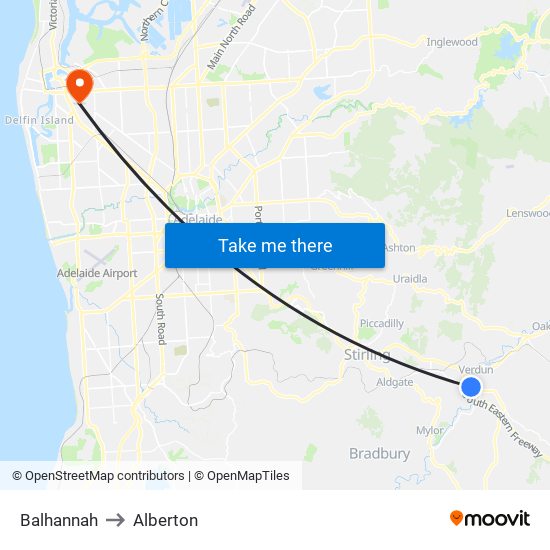 Balhannah to Alberton map