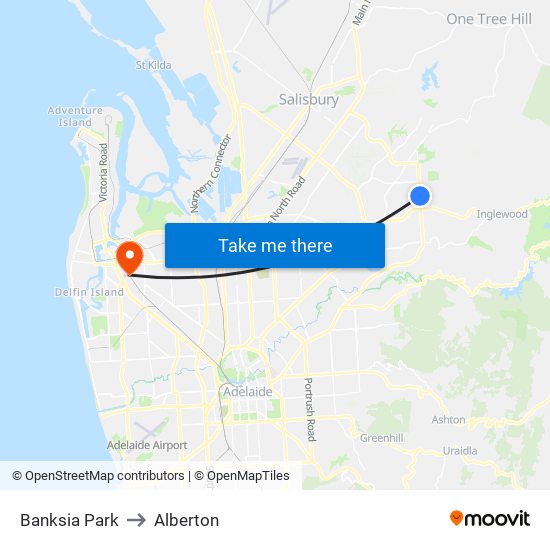 Banksia Park to Alberton map