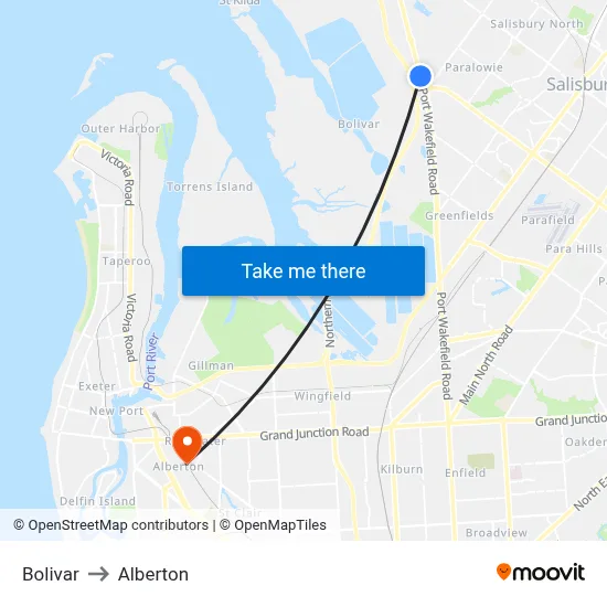 Bolivar to Alberton map