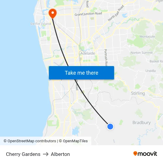 Cherry Gardens to Alberton map