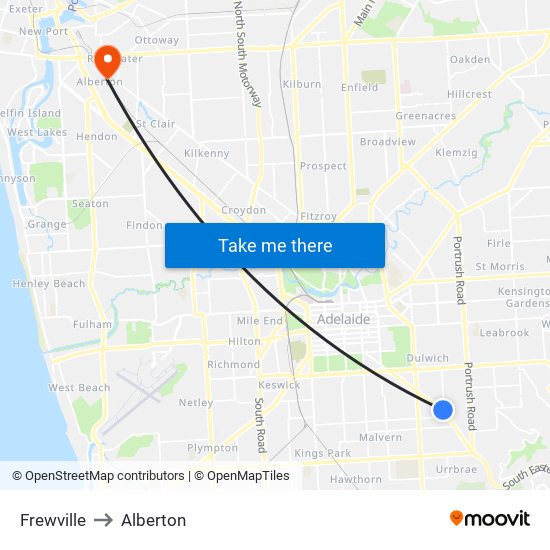 Frewville to Alberton map